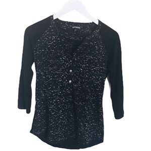 EXPRESS Confetti/Marble Raglan Top With Adjustable Sleeve Length Sleeve Black XS